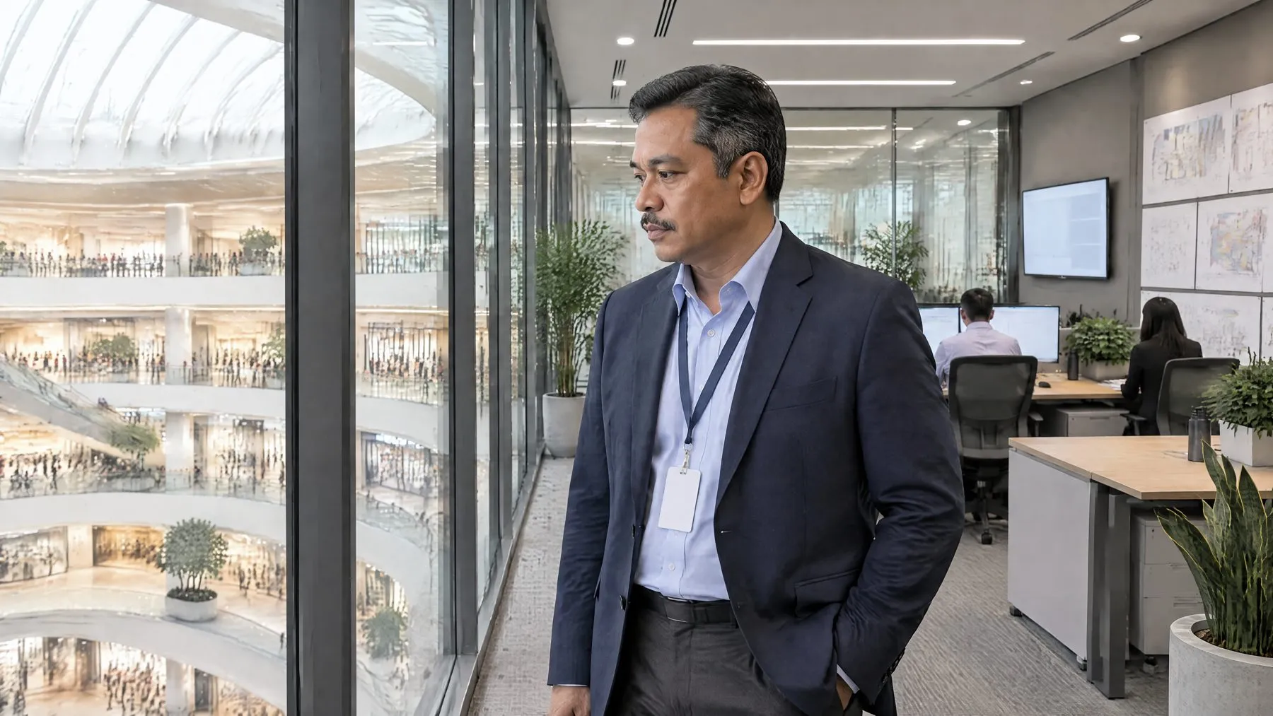 A centre manager between meetings