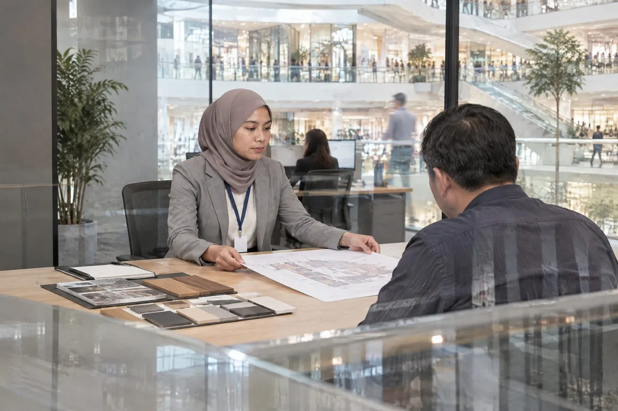 Leasing team member reviewing a lease with a client