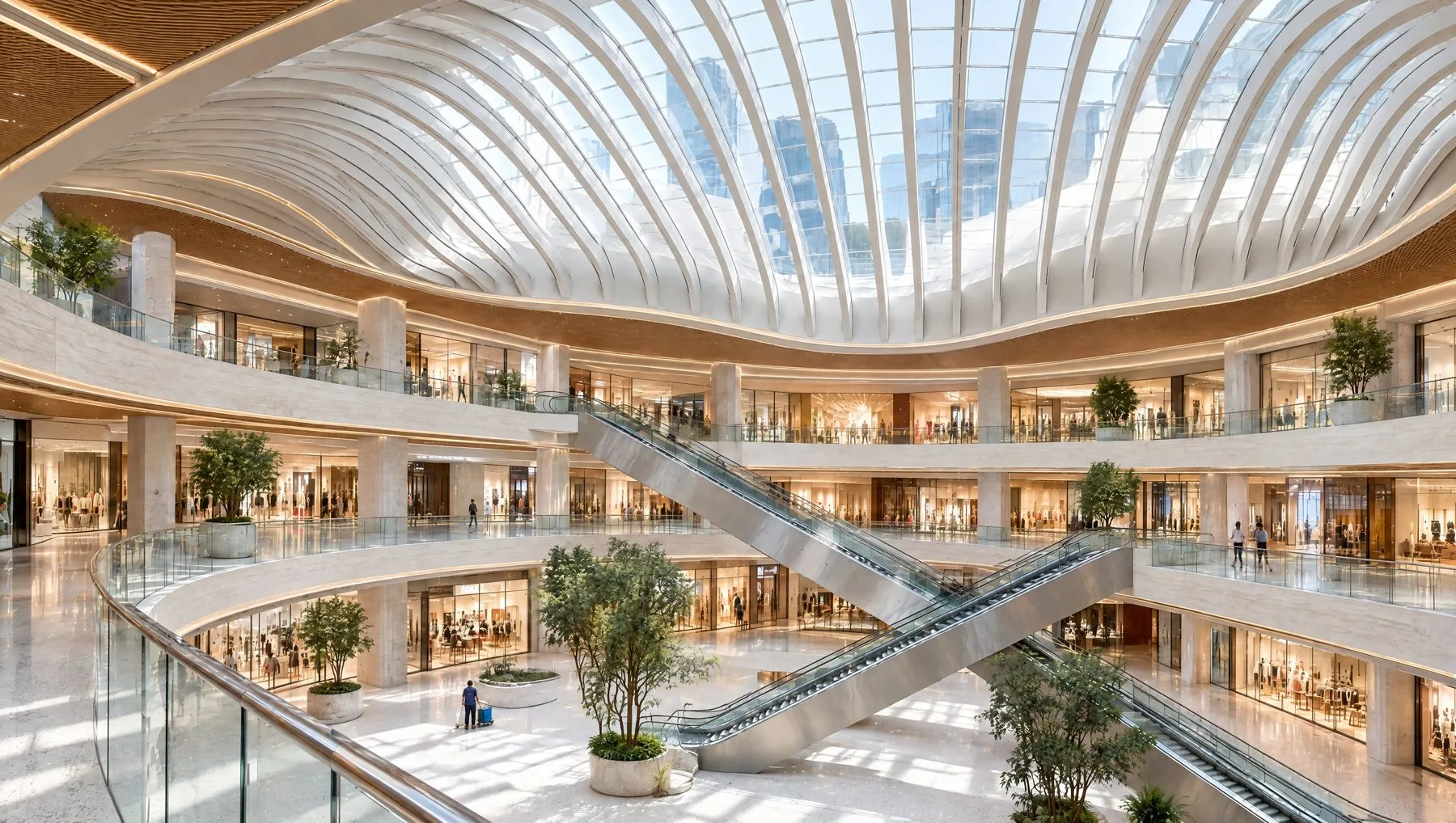 A mall concourse with shoppers and tenants trading
