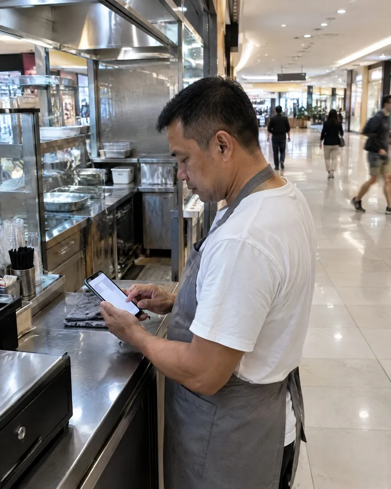 Mall staff reviewing the day's requests together